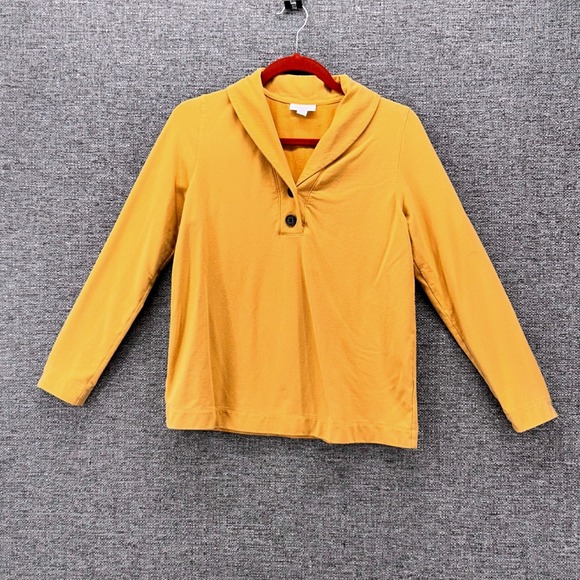J Jill Shawl Collar Pullover Top Button Up Pima Cotton Blend Yellow S - Picture 1 of 11